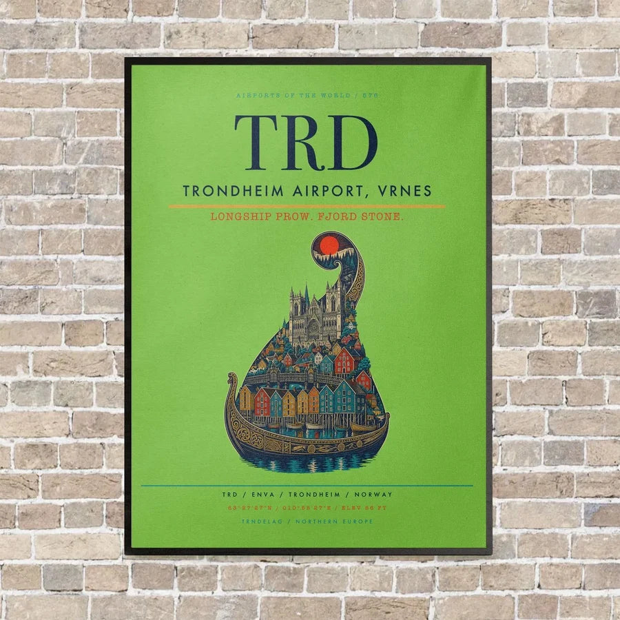 Trondheim Airport, Vrnes TRD - Canvas Framed - Light Green