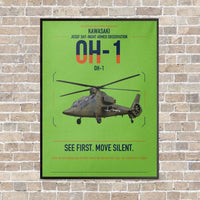 Thumbnail for Kawasaki OH-1 vertical canvas print - framed - light green background