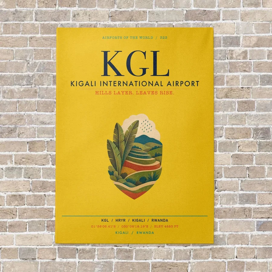 Kigali International Airport KGL vertical canvas print - no frame - yellow background