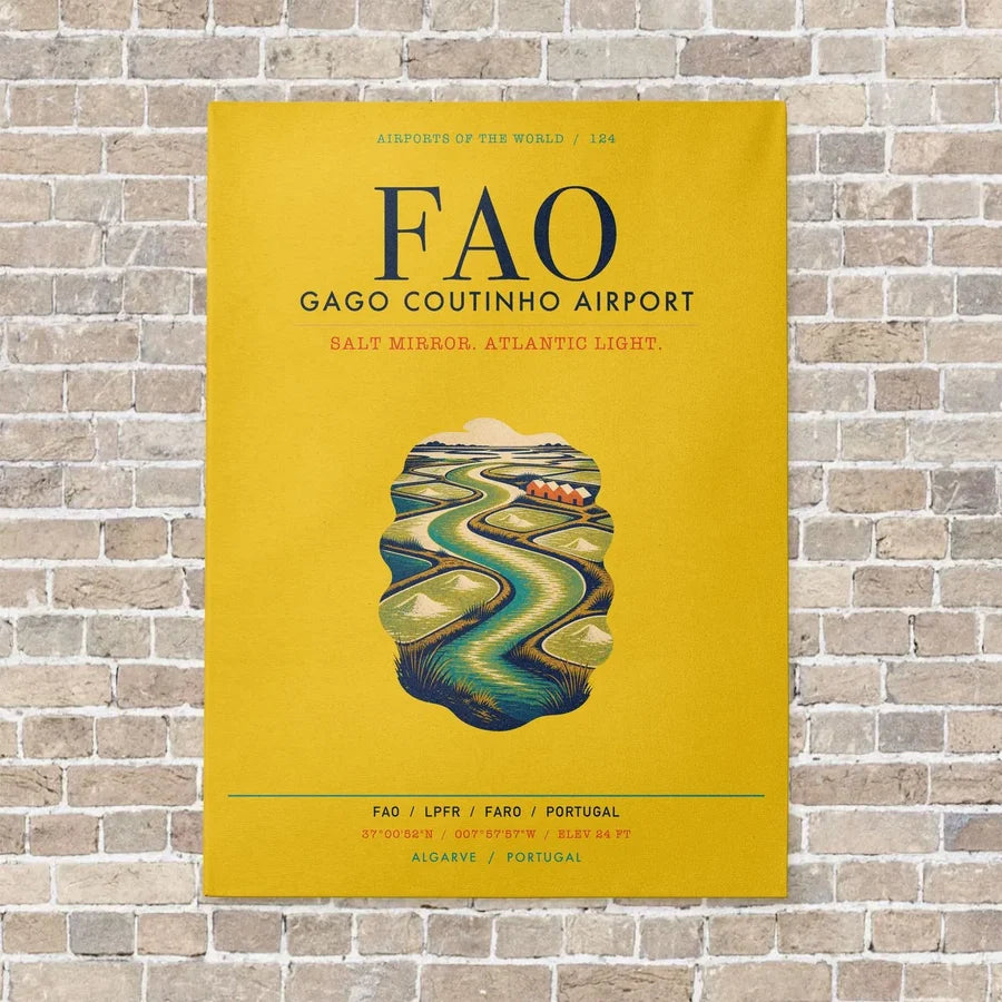 Gago Coutinho Airport Faro FAO vertical canvas print - no frame - yellow background