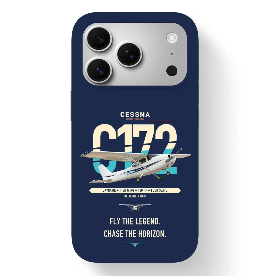 Cessna 172 Skyhawk design on navy blue magsafe iphone case, for iPhone 17 Pro