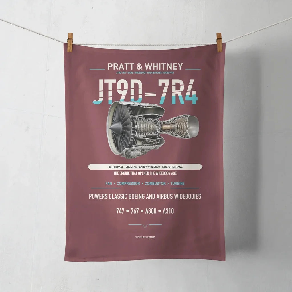 JT9D-7R4 design on dark red towel