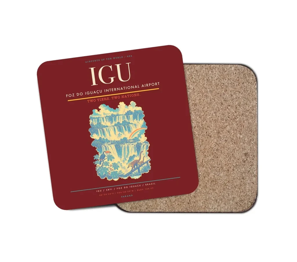 Foz do Iguaçu International Airport (IGU) design on dark red 1 piece coaster