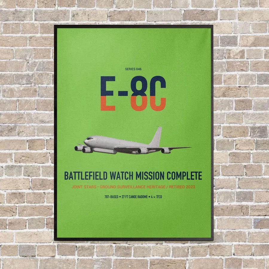 E-8C Joint STARS vertical canvas print - framed - light green background