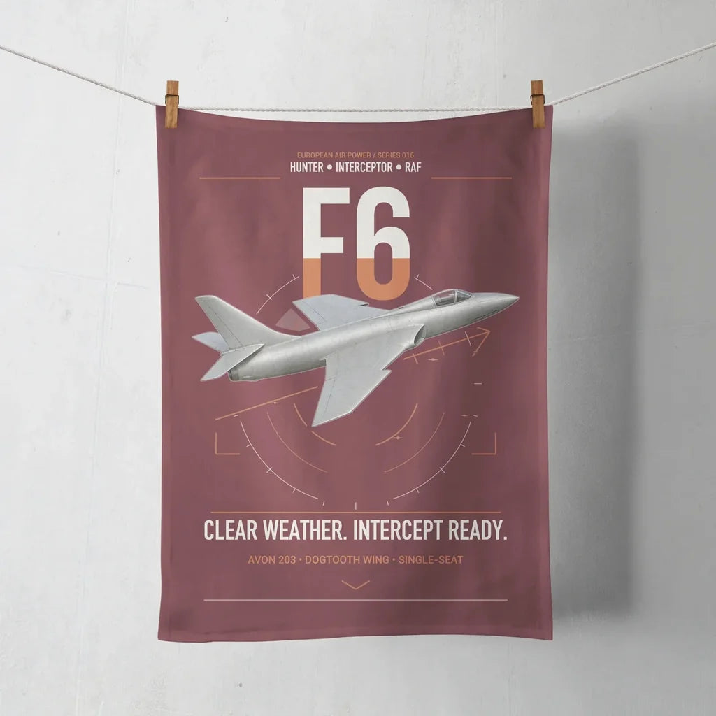 Hawker Hunter F6 design on dark red towel
