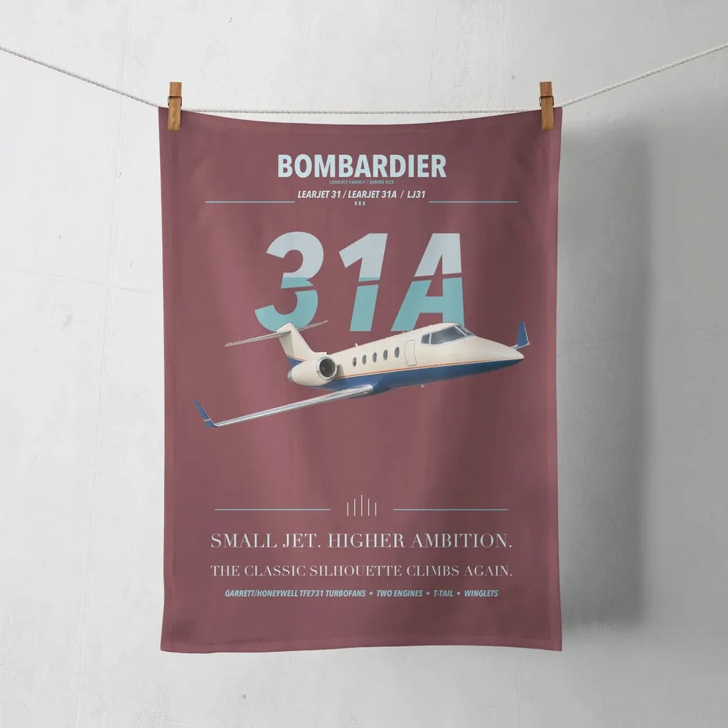 Bombardier Learjet 31A design on dark red towel