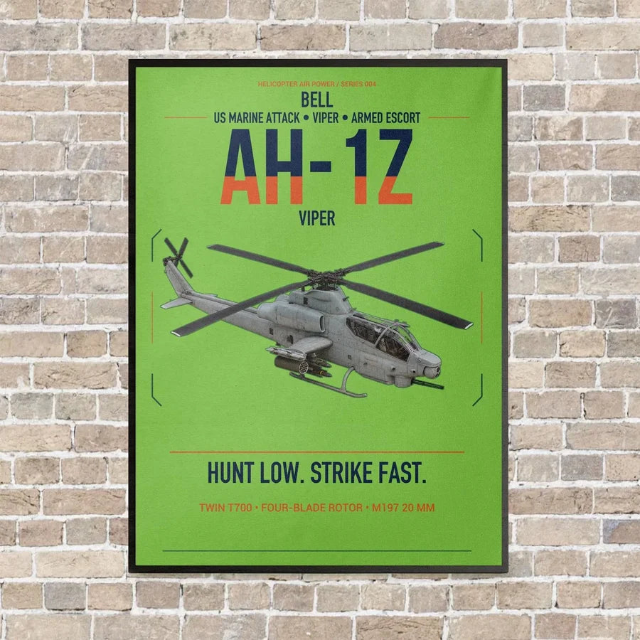 Bell AH-1Z Viper vertical canvas print - framed - light green background