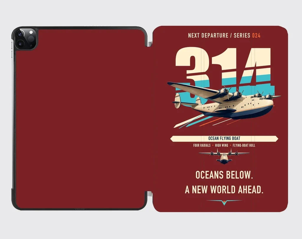 Boeing 314 Clipper design on dark red ipad tablet case