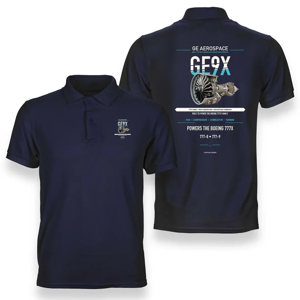GE9X design on navy blue polo
