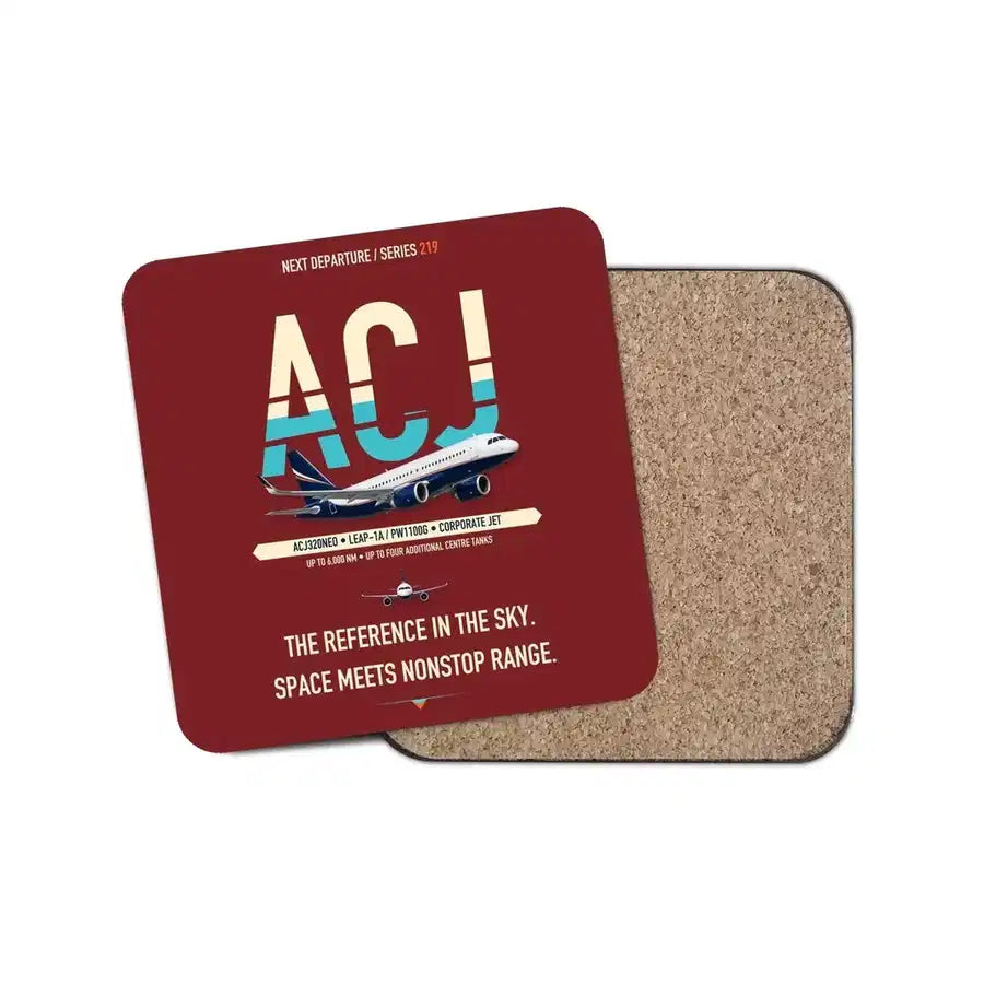 Airbus ACJ320neo design on dark red 1 piece coaster