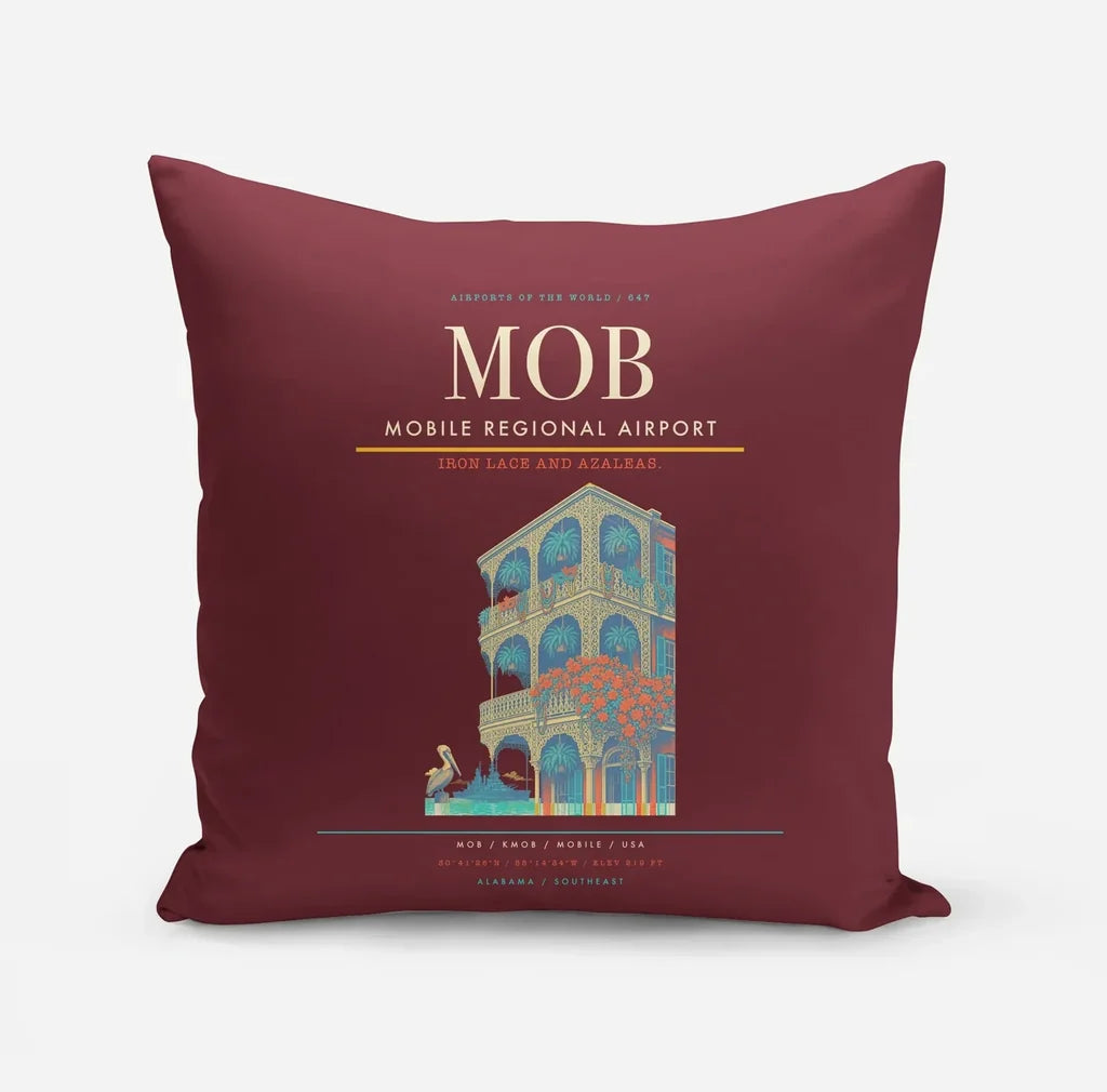 Mobile Regional Airport (MOB) design on dark red pillow