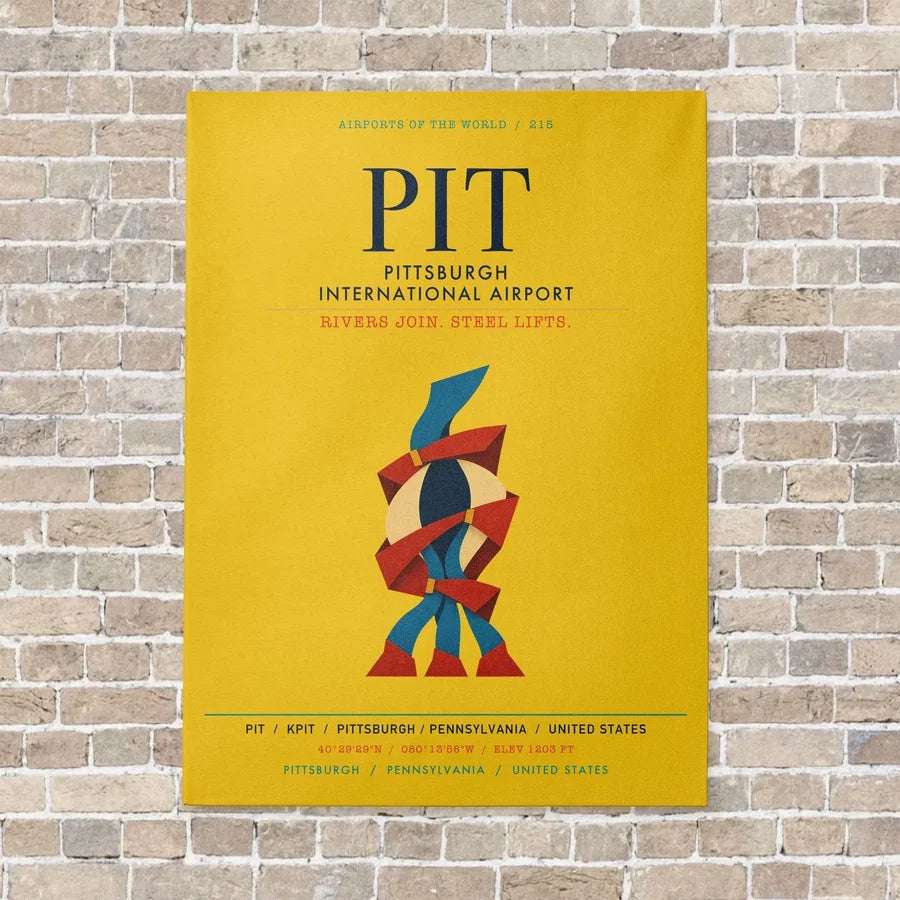 Pittsburgh International Airport PIT vertical canvas print - no frame - yellow background