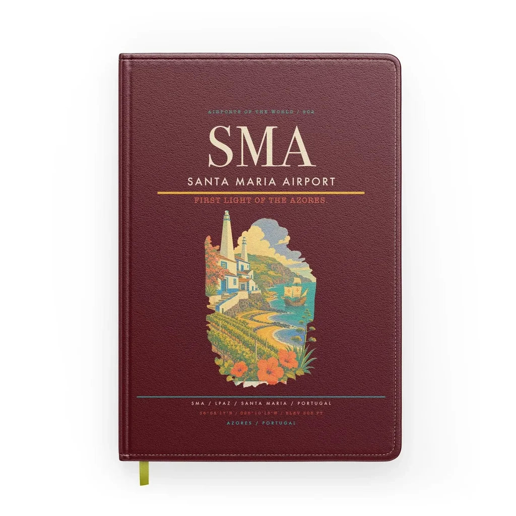 Santa Maria Airport (SMA) design on dark red notebook