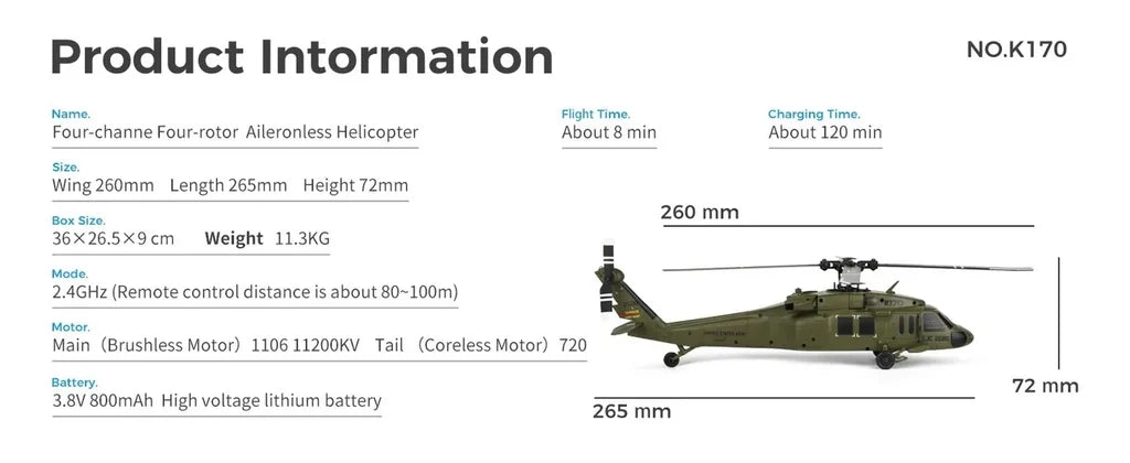 Wltoys K170 Black Hawk Uh60l Remote-Controlled Helicopter Four Channel Four Propeller Remote Control - view 17