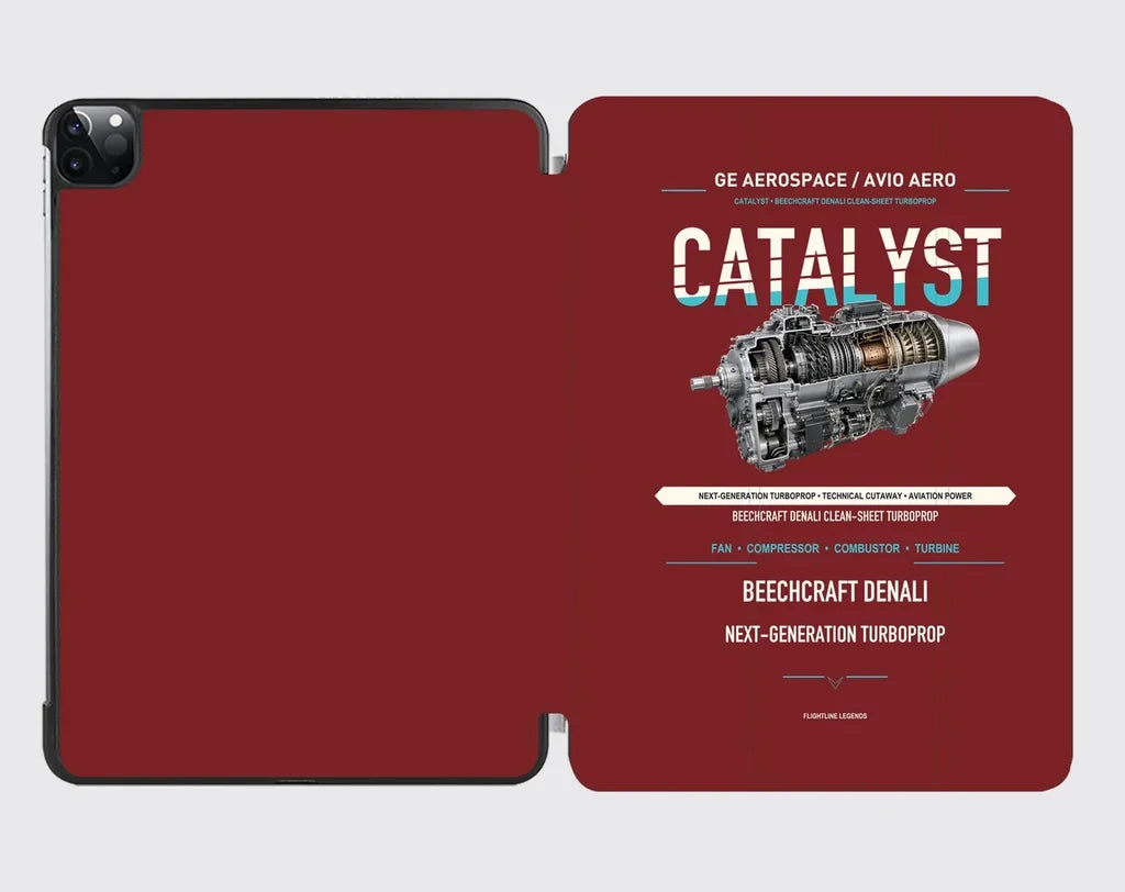 CATALYST design on dark red ipad tablet case