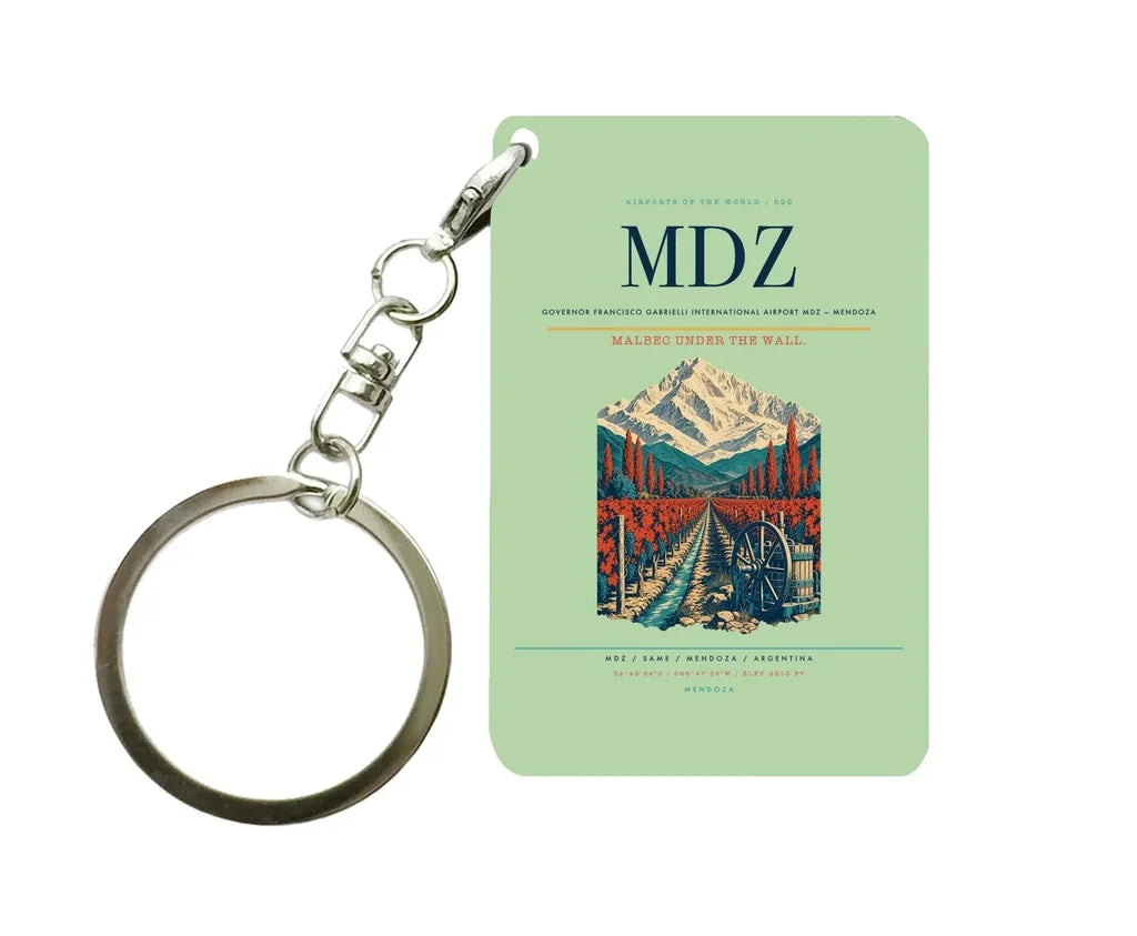 Governor Francisco Gabrielli International Airport (MDZ) design on light green key chain