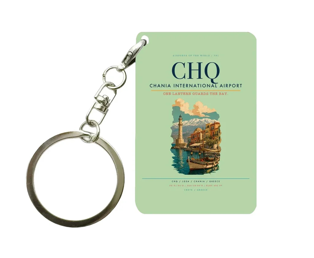 Chania International Airport (CHQ) design on light green key chain