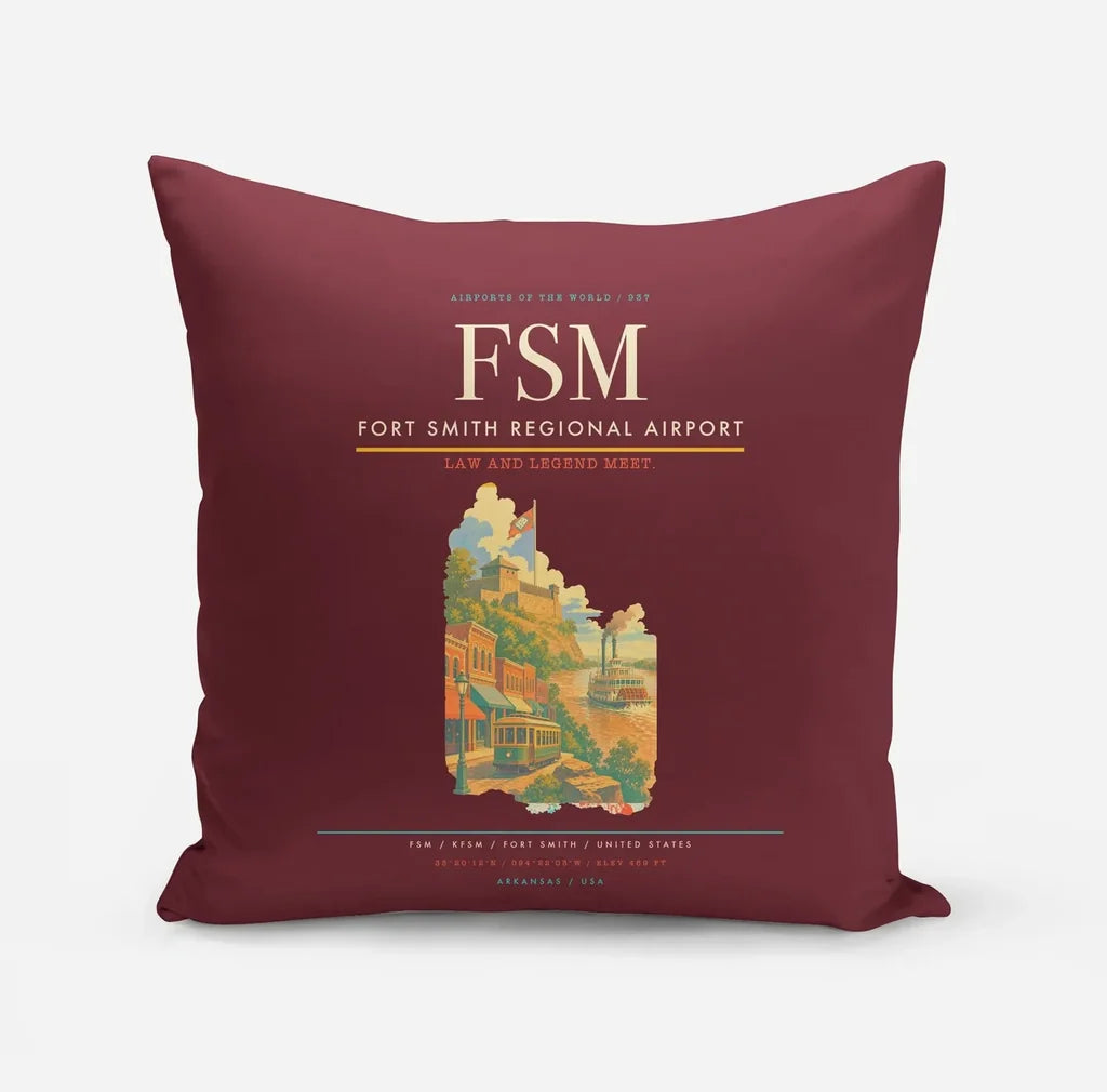 Fort Smith Regional Airport (FSM) design on dark red pillow