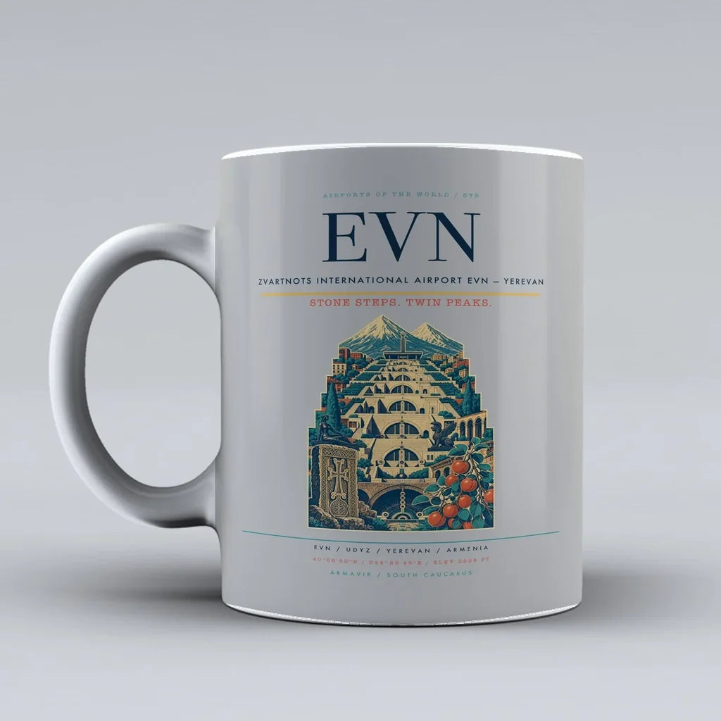 International Airport EVN — Yerevan Mug design on light gray zvartnots