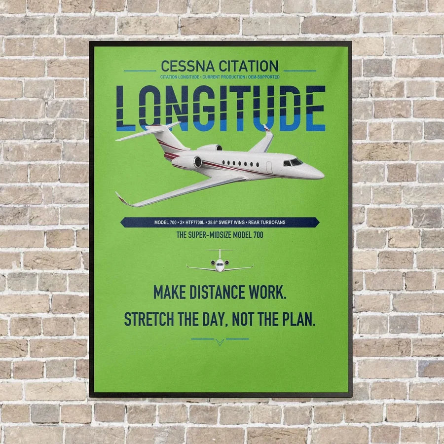 Cessna Citation Longitude vertical canvas print - framed - light green background