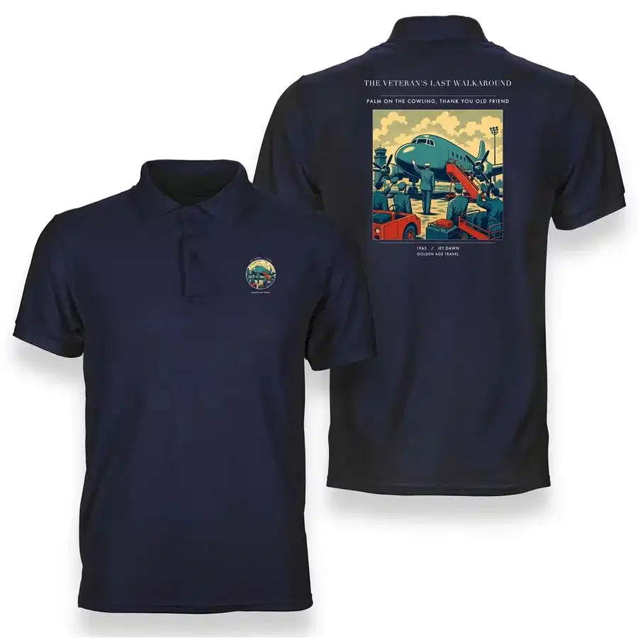 VINTAGE G4453 - The Veteran's Last Walkaround - Double-Side Polo T-Shirt design on navyblue