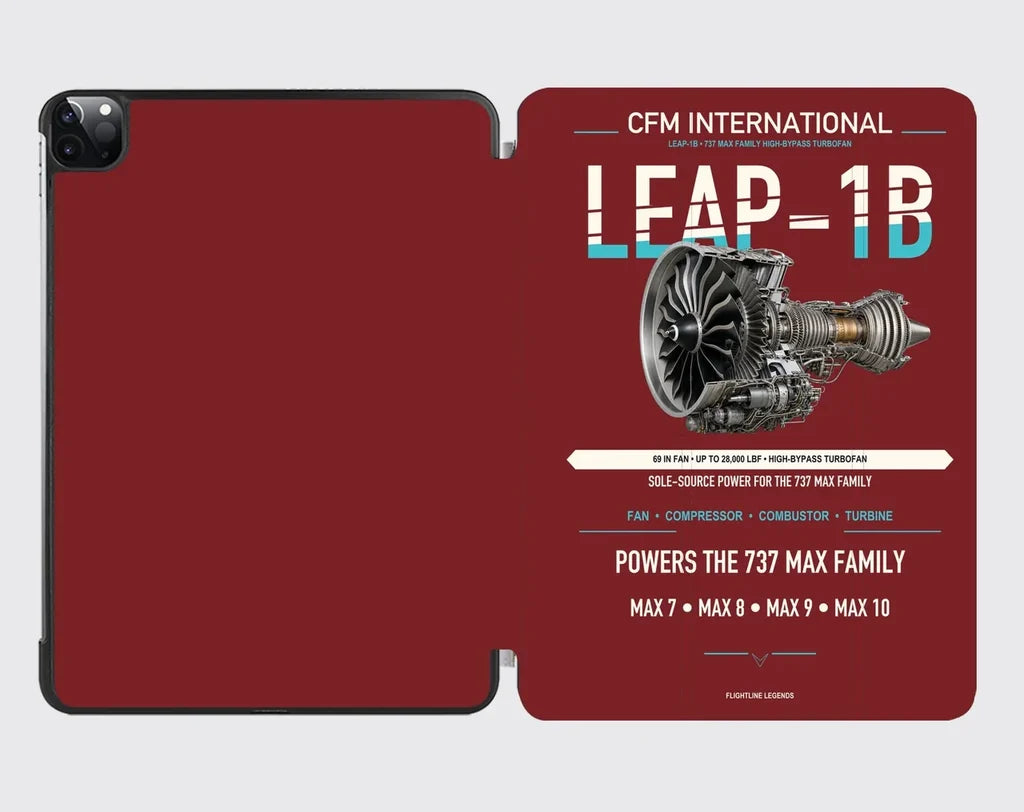CFM LEAP-1B design on dark red ipad tablet case
