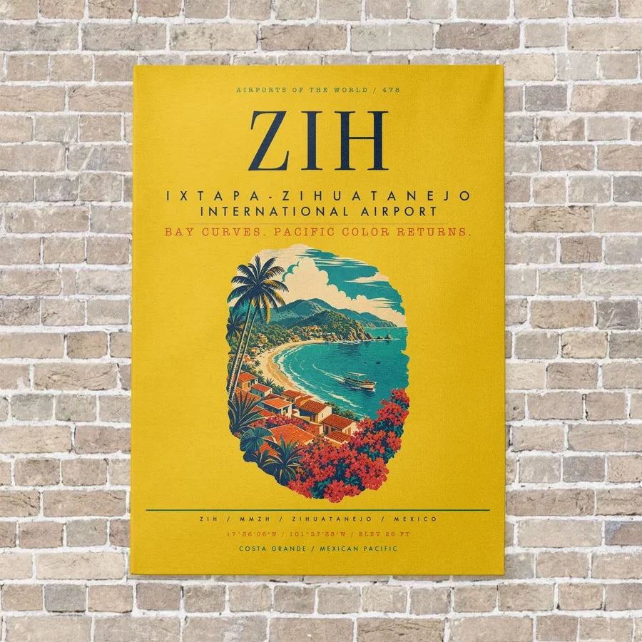 Ixtapa-Zihuatanejo International Airport ZIH vertical canvas print - no frame - yellow background