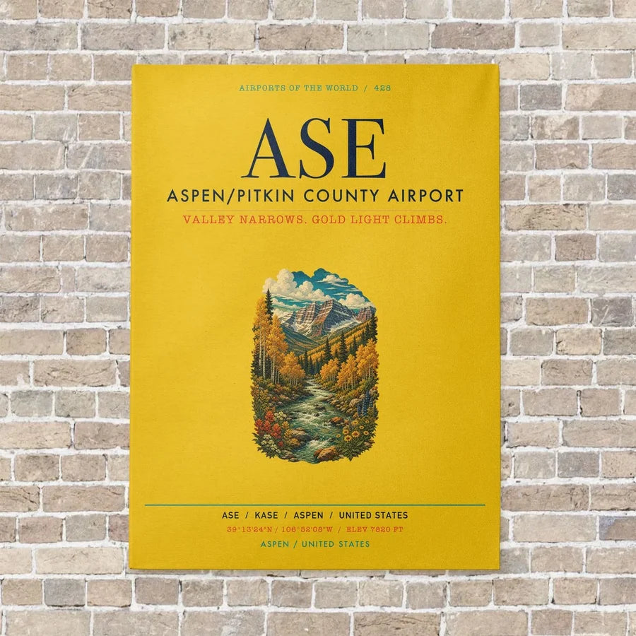 Aspen - Pitkin County Airport ASE vertical canvas print - no frame - yellow background