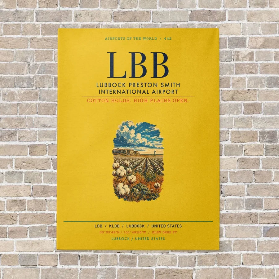Lubbock Preston Smith International Airport LBB vertical canvas print - no frame - yellow background