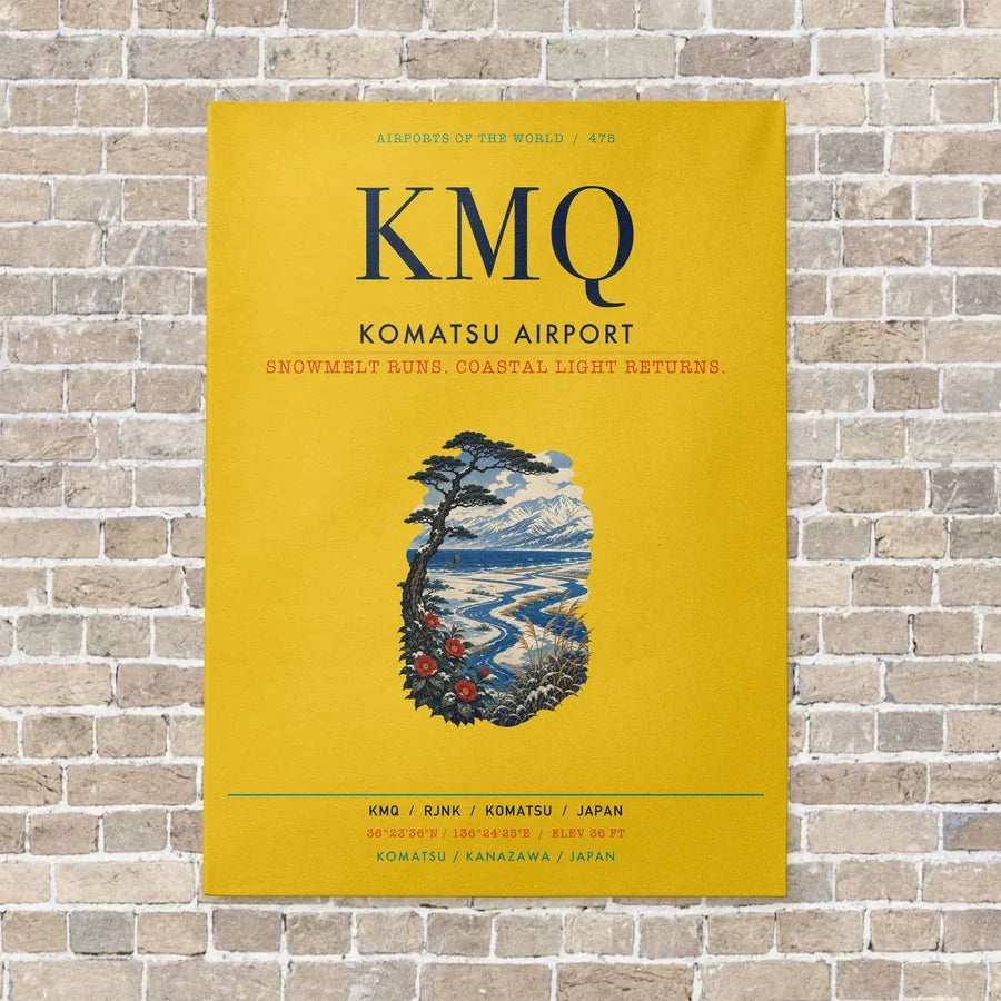 Komatsu Airport KMQ vertical canvas print - no frame - yellow background
