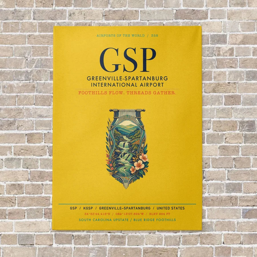 Greenville-Spartanburg International Airport GSP vertical canvas print - no frame - yellow background