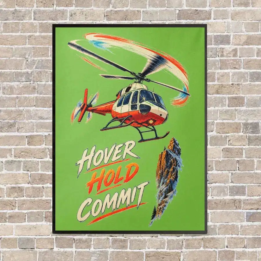 Hover Hold Commit vertical canvas print - framed - light green background