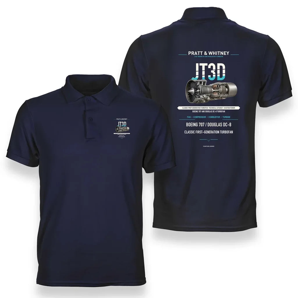 JT3D design on navy blue polo