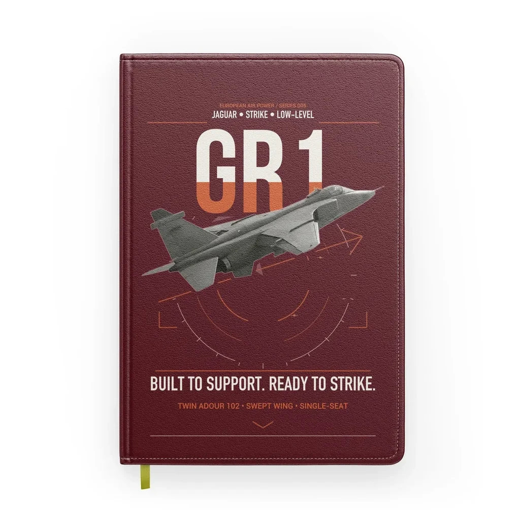 SEPECAT Jaguar GR1 design on dark red notebook