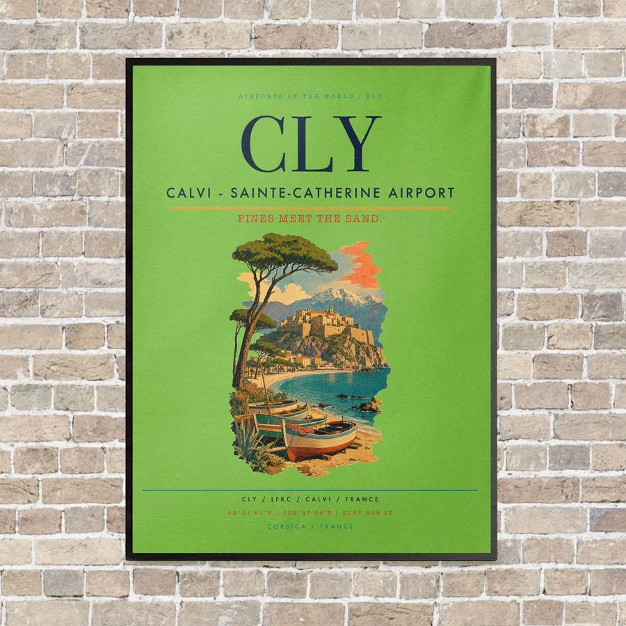 Calvi - Sainte-Catherine Airport CLY vertical canvas print - framed - light green background