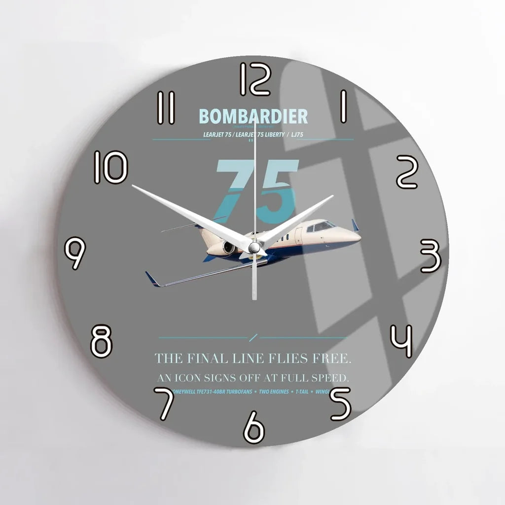 Bombardier Learjet 75 Liberty design on gray no frame wall clock