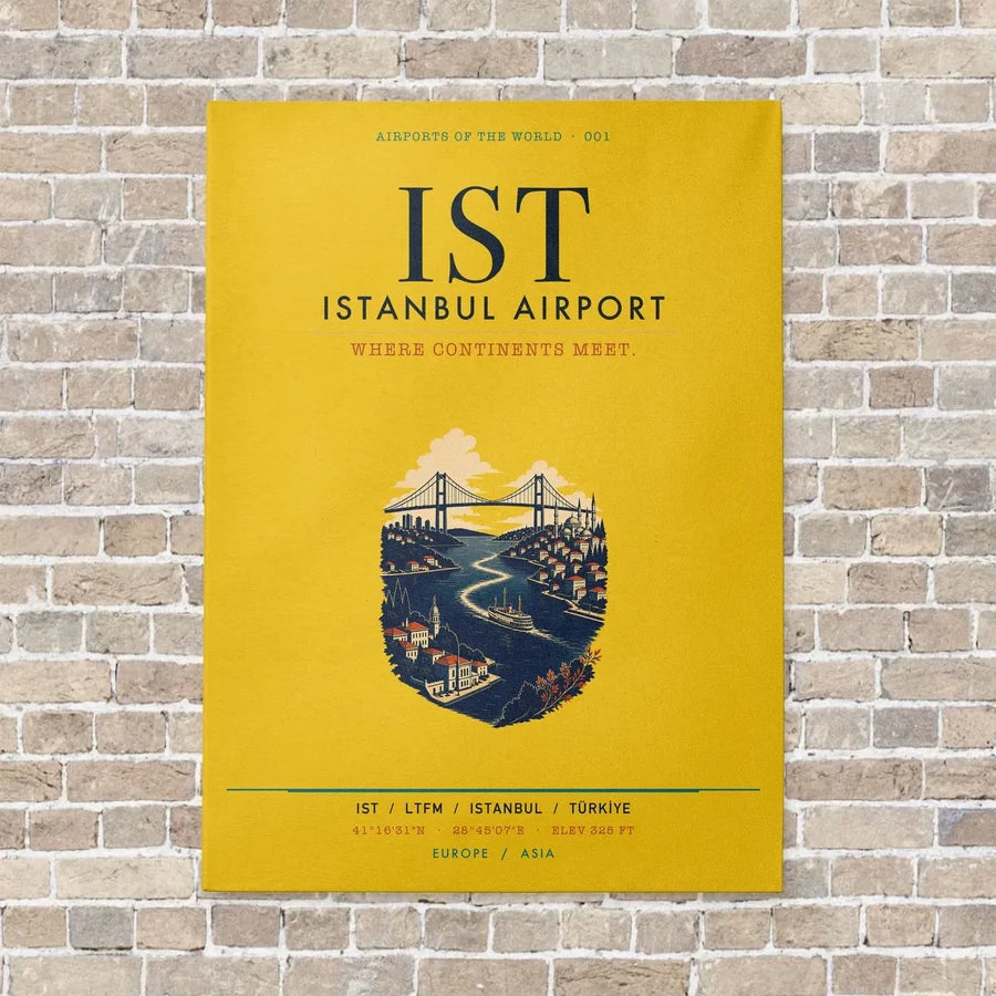 Istanbul Airport IST vertical canvas print - no frame - yellow background