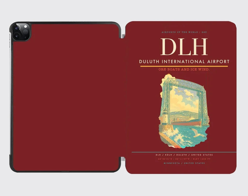 Duluth International Airport (DLH) design on dark red ipad tablet case