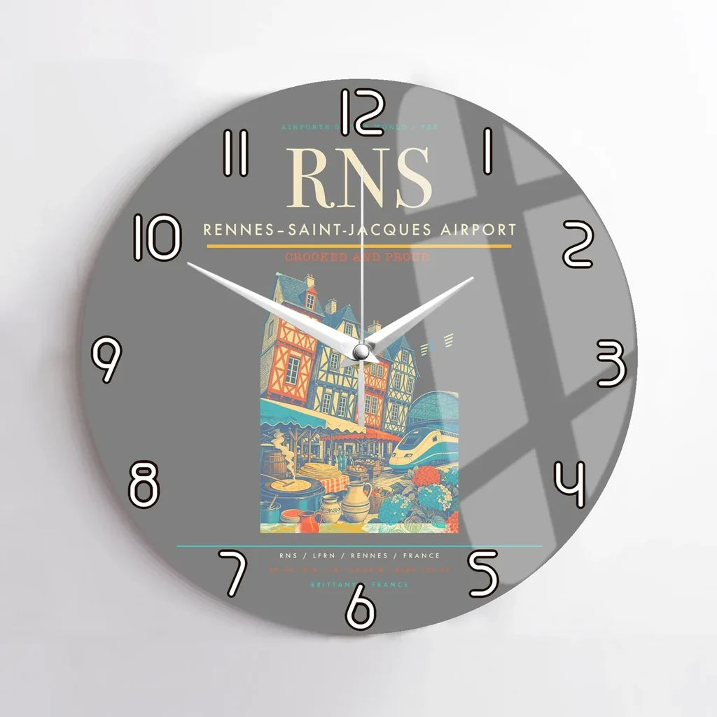 Rennes–Saint-Jacques Airport (RNS) design on gray no frame wall clock