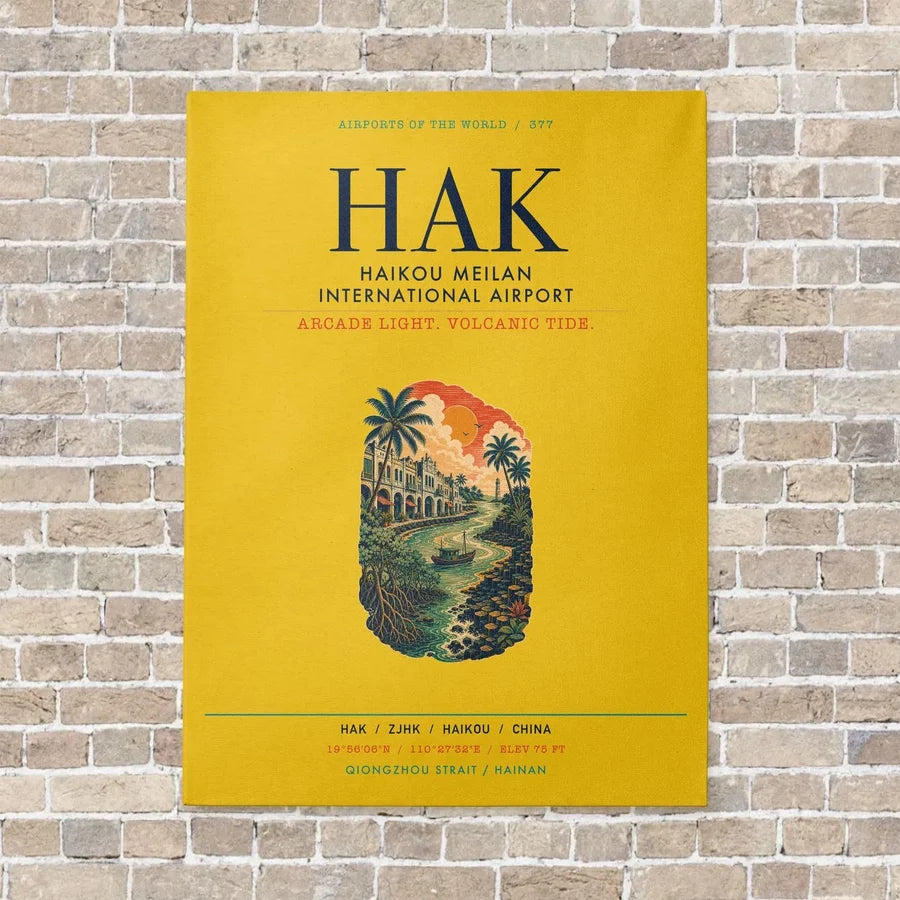 Haikou Meilan International Airport HAK vertical canvas print - no frame - yellow background