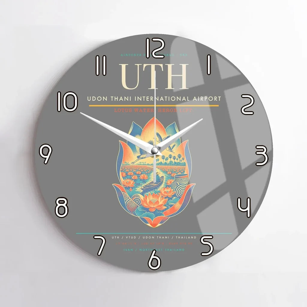 Udon Thani International Airport (UTH) design on gray no frame wall clock
