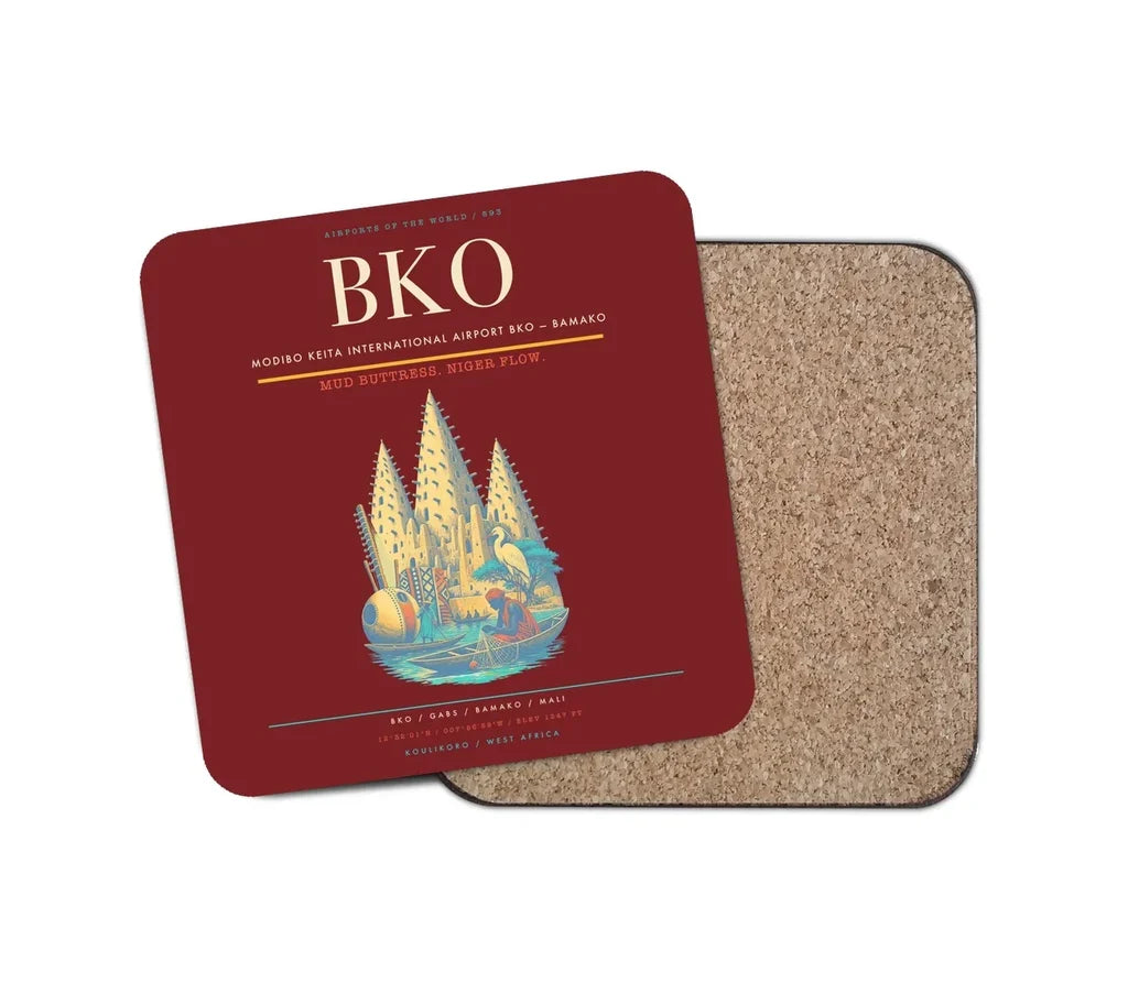 Modibo Keita International Airport (BKO) design on dark red 1 piece coaster