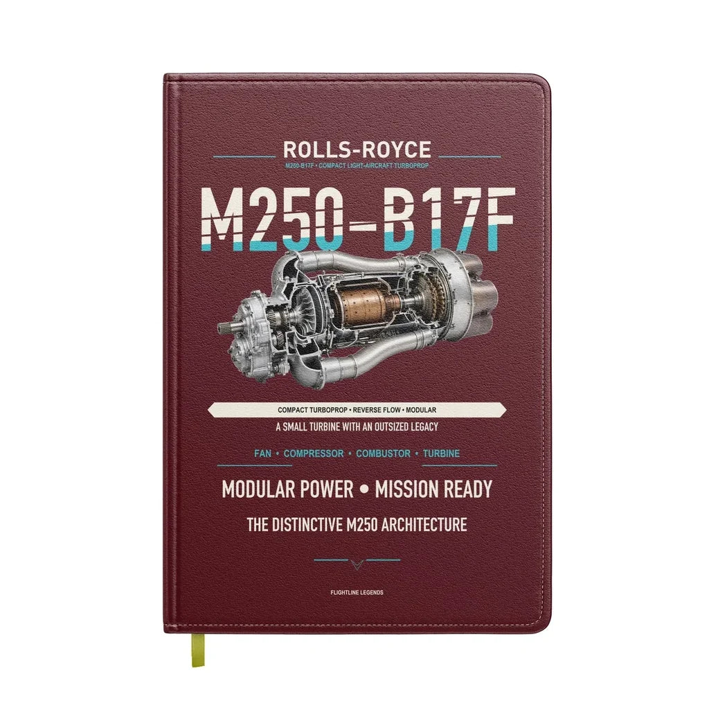 M250-B17F design on dark red notebook