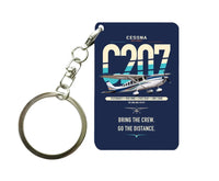 Thumbnail for Cessna T207A Stationair 8 design on navy blue designed key chain, double-side print