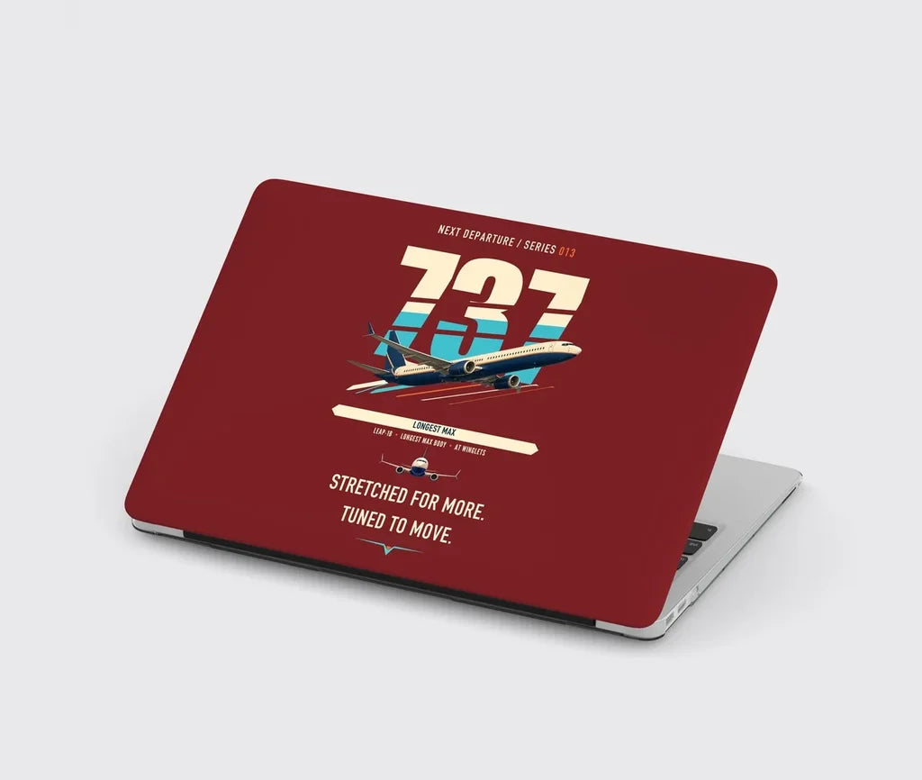 Boeing 737 MAX 10 design on dark red MacBook case