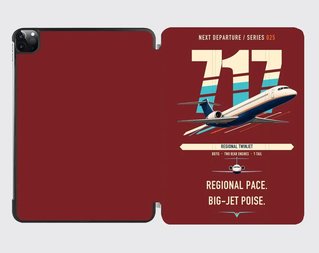 Boeing 717-200 design on dark red ipad tablet case
