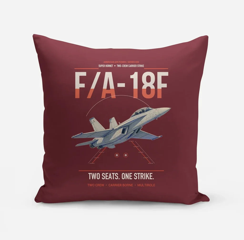 F-A-18F Super Hornet design on dark red pillow