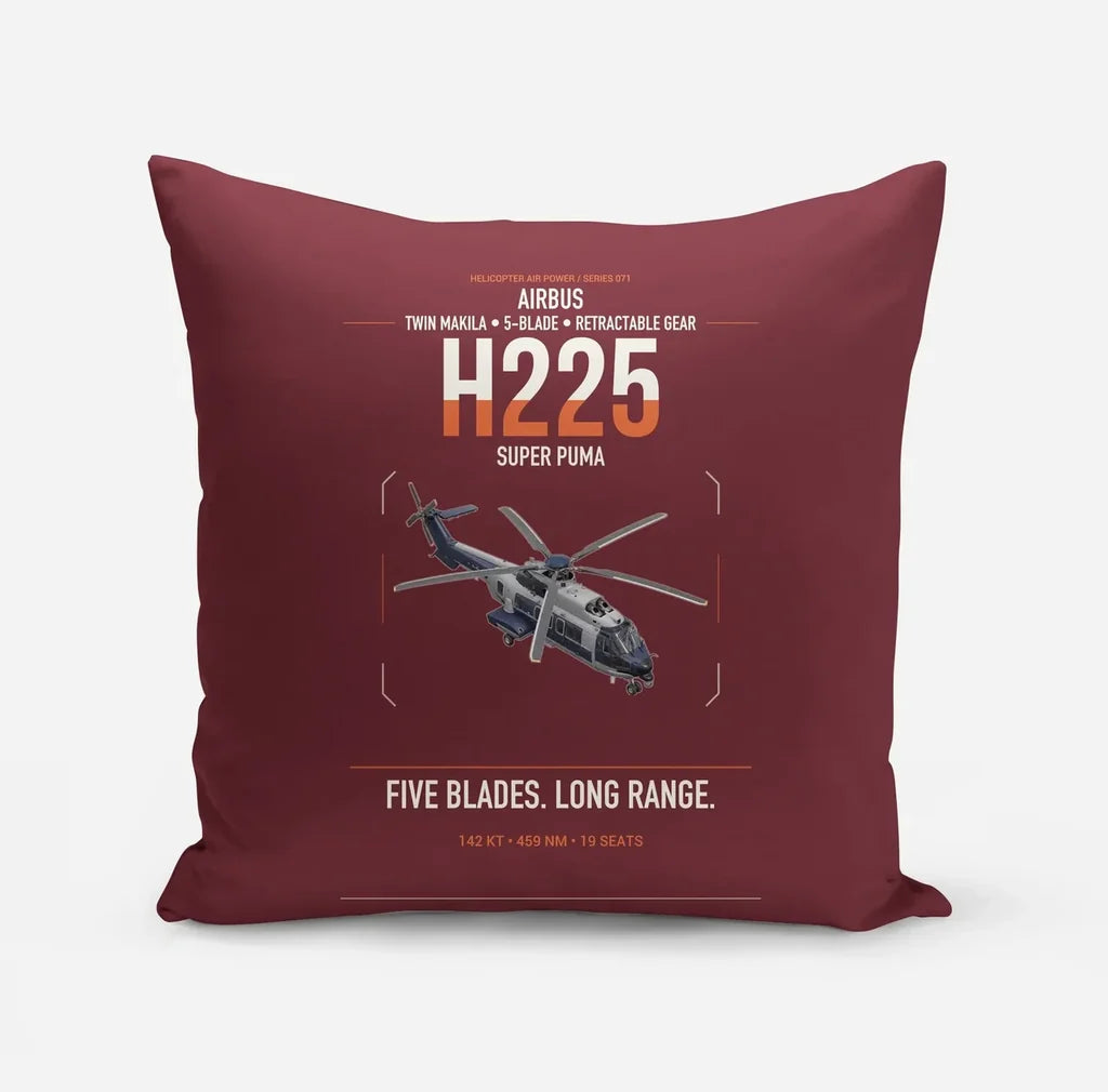 Airbus H225 design on dark red pillow