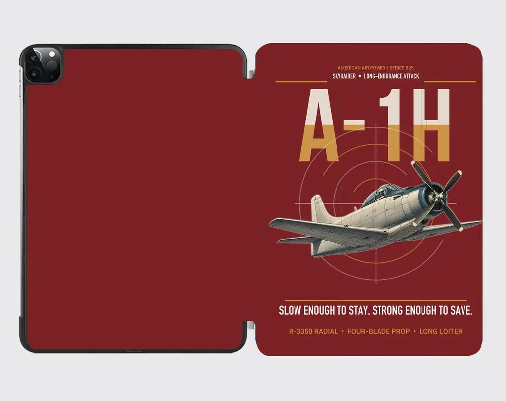 A-1H Skyraider design on dark red ipad tablet case