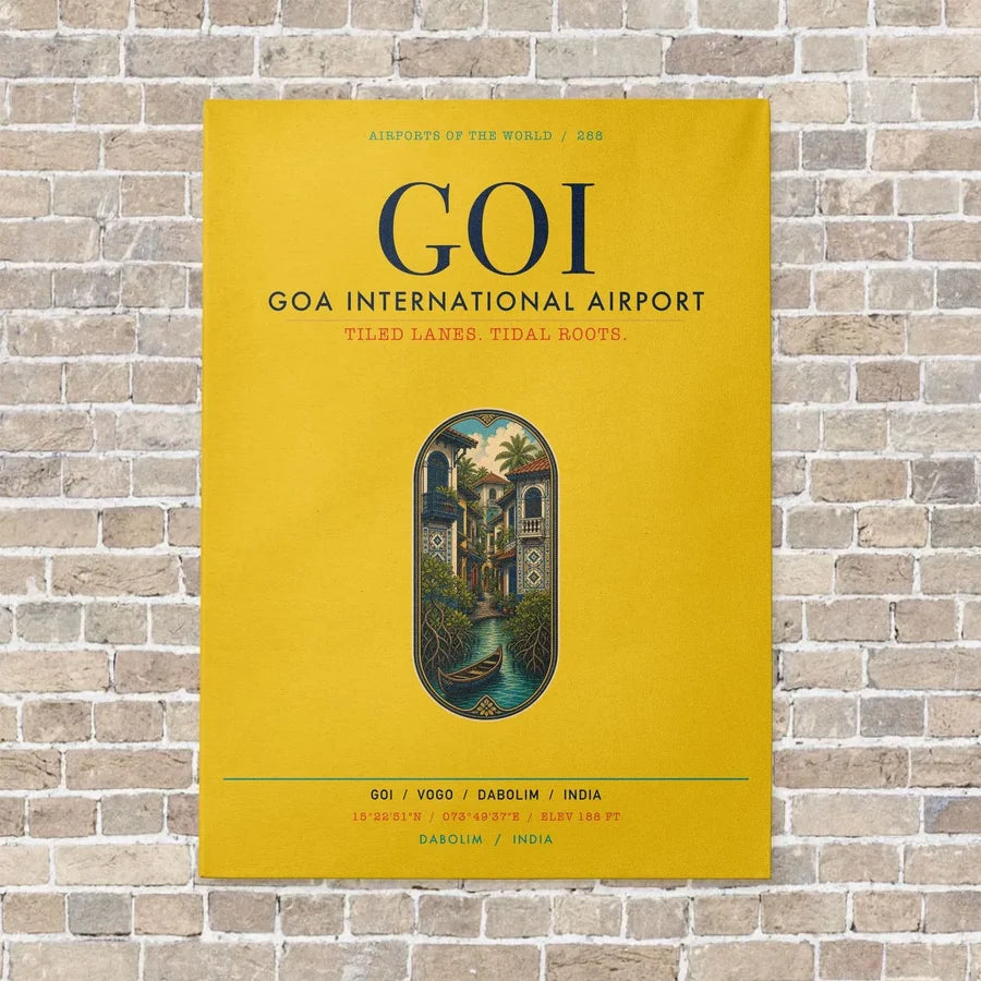 Goa International Airport Dabolim GOI vertical canvas print - no frame - yellow background